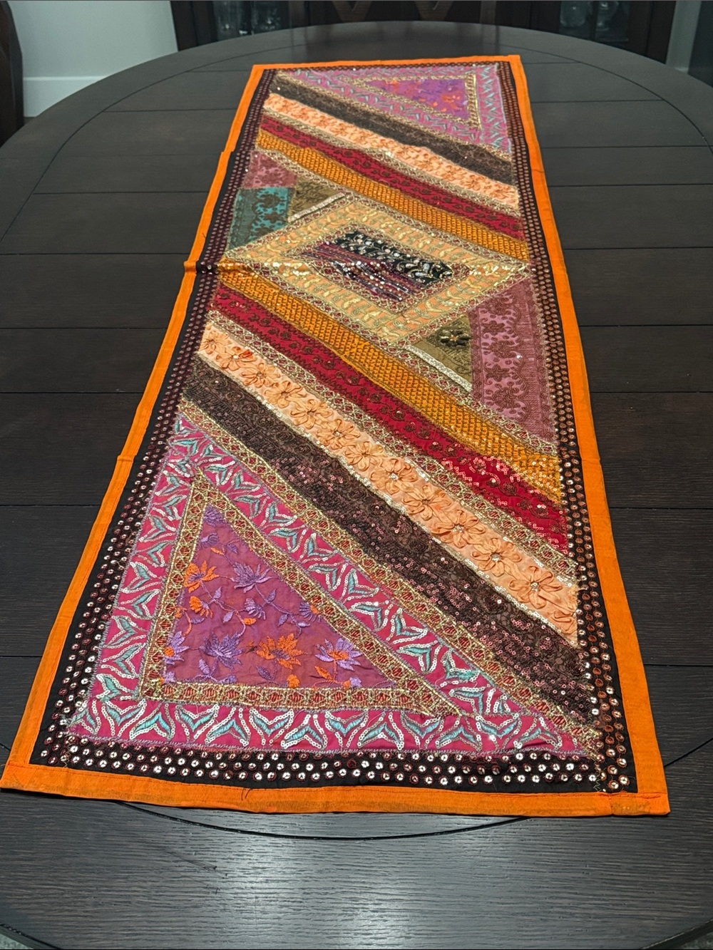 Embroidered Indian Patchwork festive table Runner tapestry centerpiece